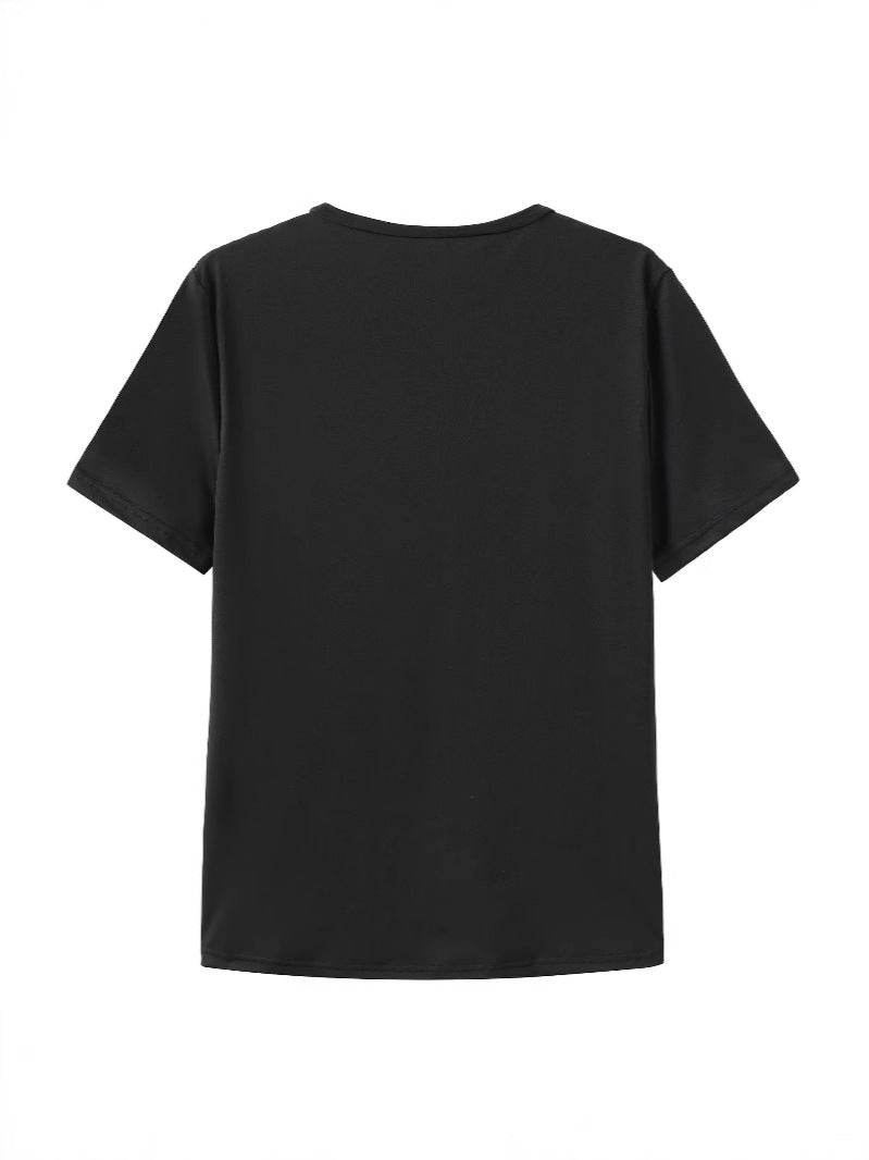 Damen T-Shirt mit künstlerischem floralem Druck und verspieltem Schriftzug EB