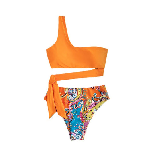 Damen Zweiteiliges Bikini-Set mit asymmetrischem Oberteil und stilvollem Wickel-Design EB