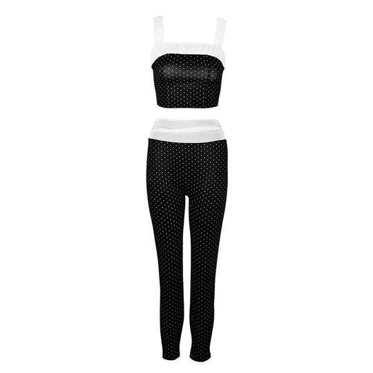 Damen Zweiteiliges Set mit gepunktetem Top und passender Hose EB