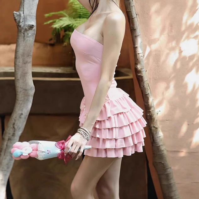 Damen Trägerloses Rüschensommerkleid EB