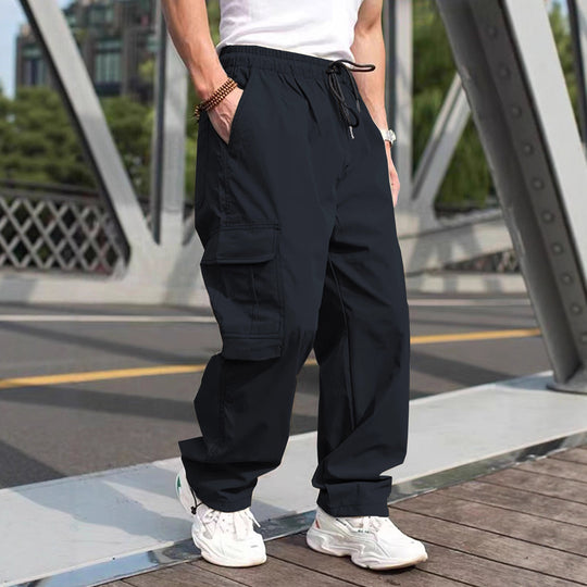 Herren moderne Cargohose mit elastischem Bund und multifunktionalen Taschen EB