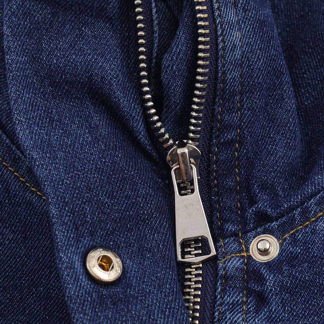 Damen modische Denimjacke mit hohem Kragen und seitlichen Taschen EB