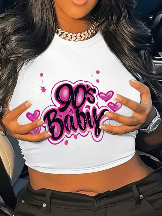 Damen Crop Top mit 90er Jahre Aufdruck EB