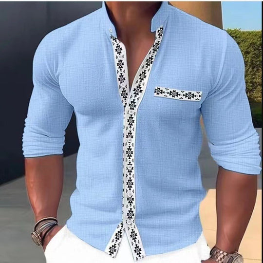 Herren Modische Langarmbluse mit dekorativem Kragen und edlem Design EB