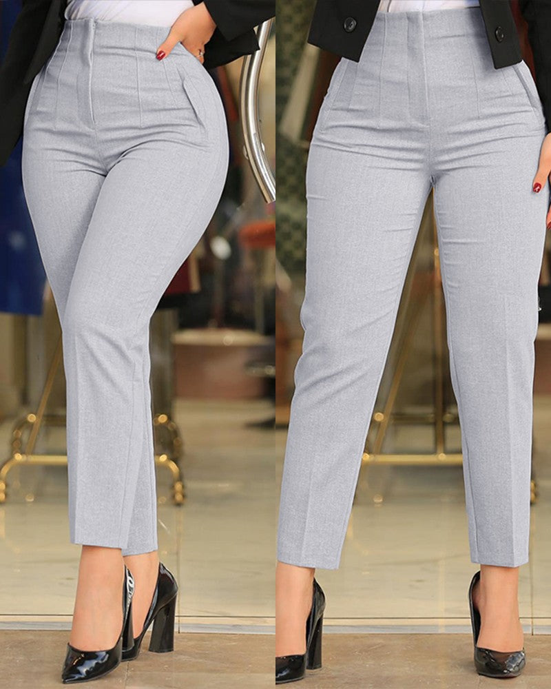 Damen Hochtaillierte Slim-Fit Bügelfalten-Hose mit geradem Bein EB