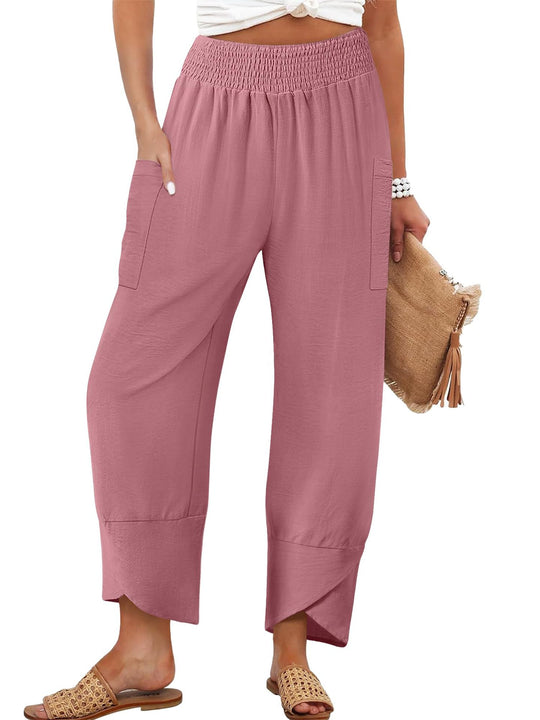 Damen Weite Sommerhose mit elastischem Bund und praktischen Taschen EB