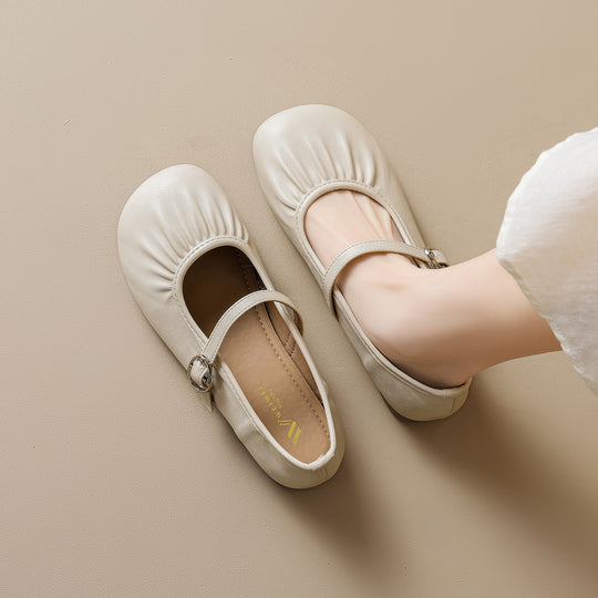 Damen Ballerinas mit durchgehendem Gummizug und dekorativem Riemchen EB