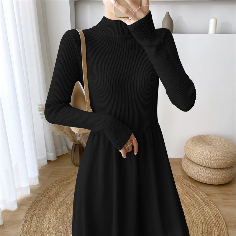 Damen Maxi-Kleid mit langem Arm und elastischem Saum EB
