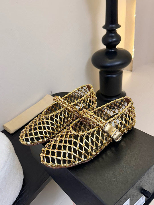Damen Netz-Ballerinas mit verstellbarem Riemen und modischem Design EB
