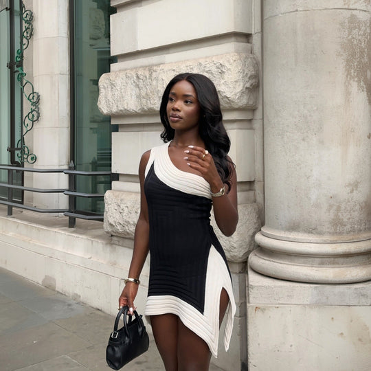 Damen einseitig geschnittenes Minikleid mit Struktur EB