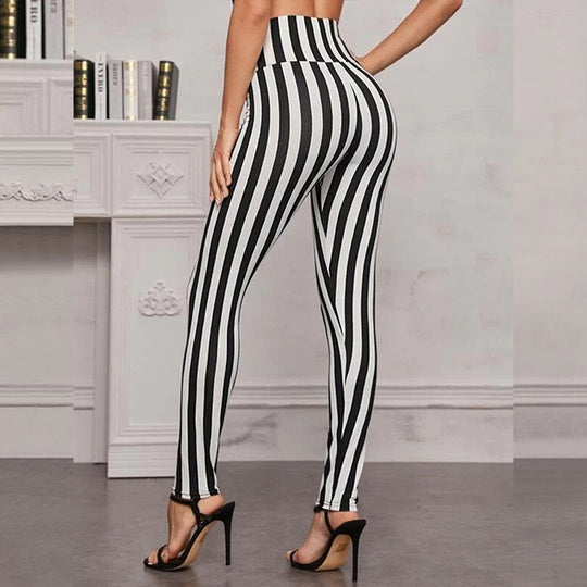 Damen Hochtaillierte Leggings mit grafischem Streifenmuster und figurformendem Schnitt EB