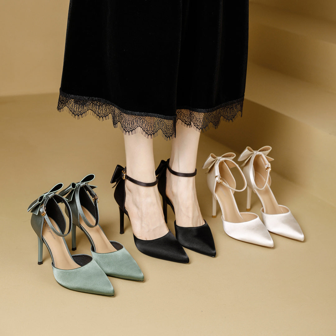 Damen schicke High Heels mit dekorativem Schleifenverschluss EB
