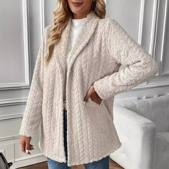 Damen Elegante und lässige Plüsch-Jacke mit strukturiertem Design EB