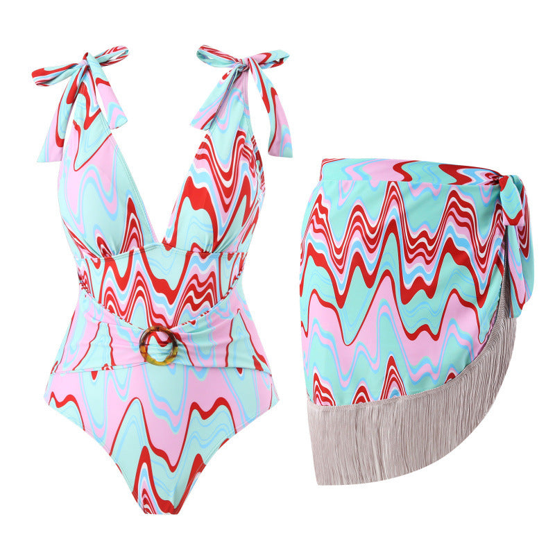 Damen Bikini-Set mit trendigem Wickelrock und knotendem Oberteil EB