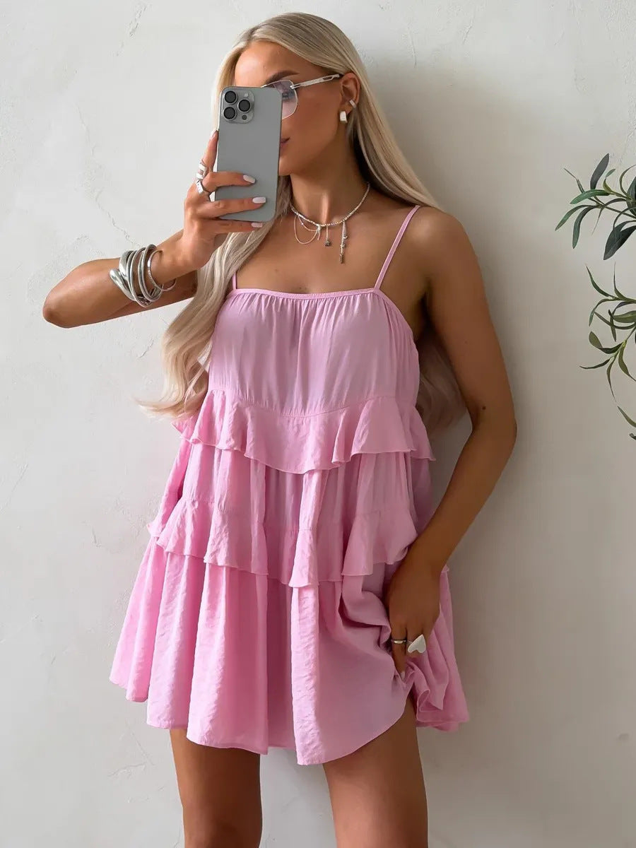 Damen Verspieltes Puffkleid aus leichtem Baumwollmaterial mit Rüschendetails EB