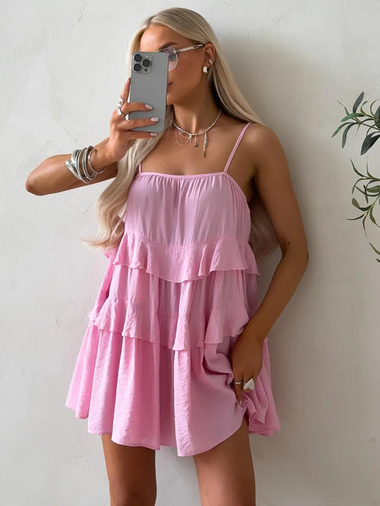 Damen Verspieltes Puffkleid aus leichtem Baumwollmaterial mit Rüschendetails EB