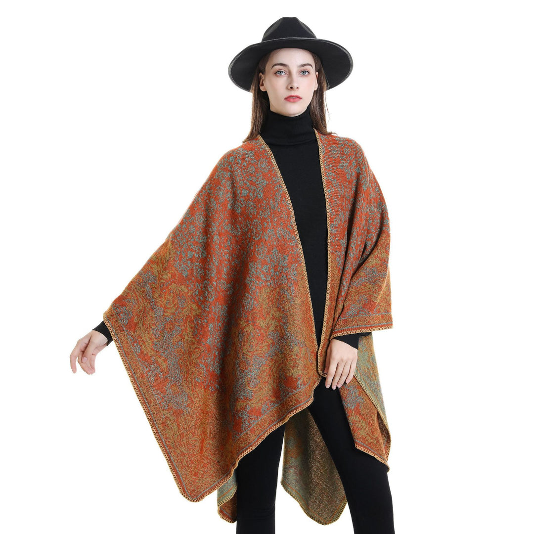 Damen Jacquard-Poncho mit orientalischem Muster und offener Vorderseite EB