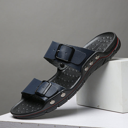 Herren Bequeme Leder-Sandalen mit verstellbaren Riemen EB