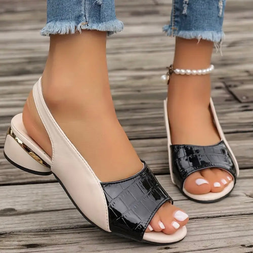 Damen Slingback Sandalen mit modischem Krokopattern und eleganter Absatzgestaltung EB