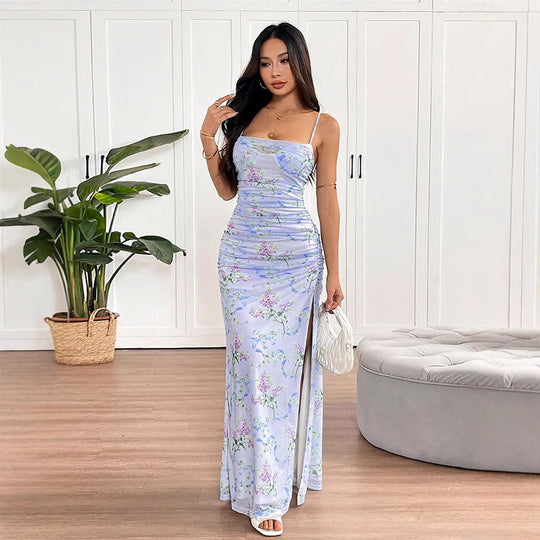 Damen Maxikleid im romantischen Floral-Design mit verstellbaren Trägern EB