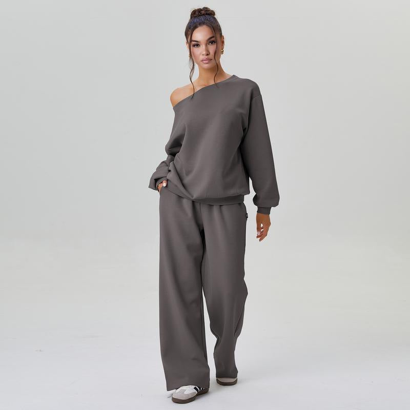 Damen nan legeres Lounge-Set mit einseitigem Schulterdetail und weiter Jogginghose EB