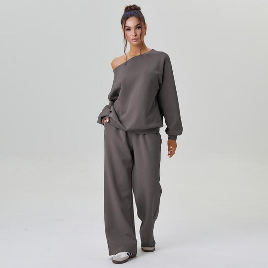 Damen nan legeres Lounge-Set mit einseitigem Schulterdetail und weiter Jogginghose EB