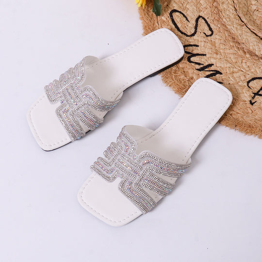 Damen elegante Strandsandalen mit glitzernden Applikationen EB