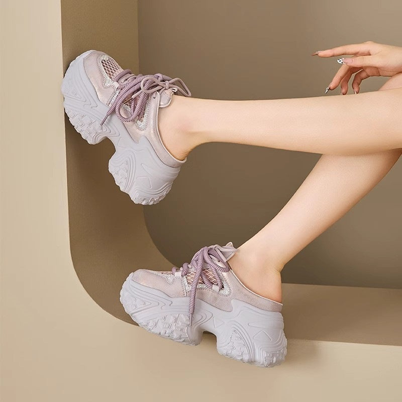 Damen Sportliche Sneakers mit hohem Plateau und atmungsaktiver Netzstruktur EB