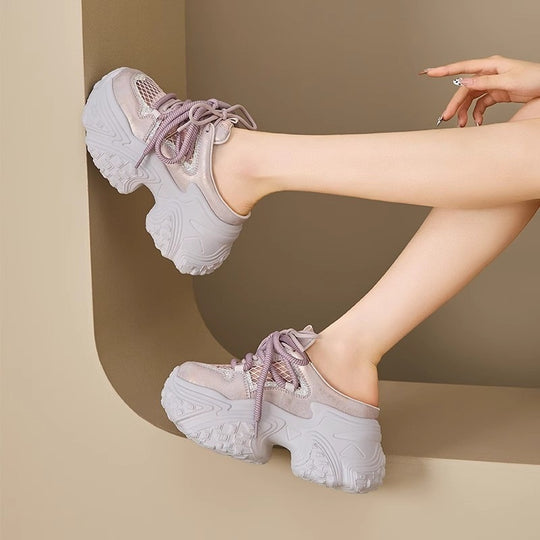 Damen Sportliche Sneakers mit hohem Plateau und atmungsaktiver Netzstruktur EB