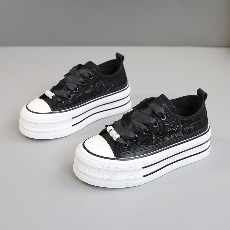 Damen Plateausneaker mit elegantem Spitzen-Design und modischen Akzenten EB