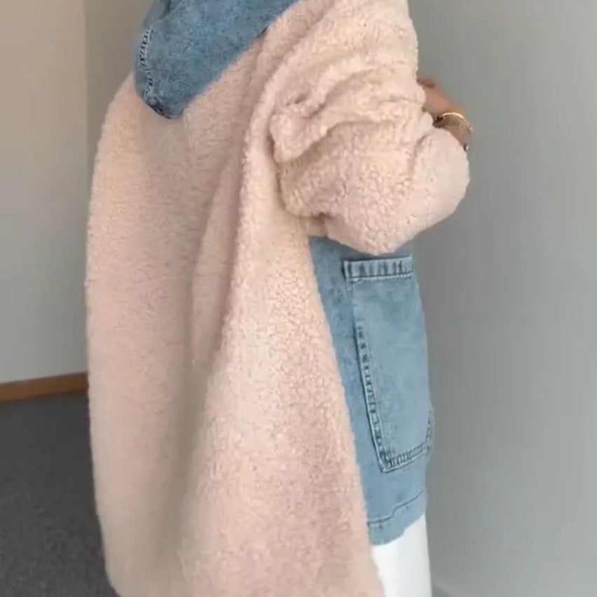 Damen Kuschelige Teddyjacke mit Reißverschluss und Kapuze EB