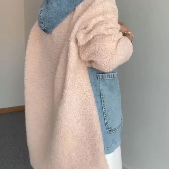 Damen Kuschelige Teddyjacke mit Reißverschluss und Kapuze EB
