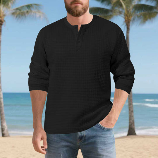 Herren Elegantes Langarmshirt mit Knopfleiste und strukturiertem Stoff EB