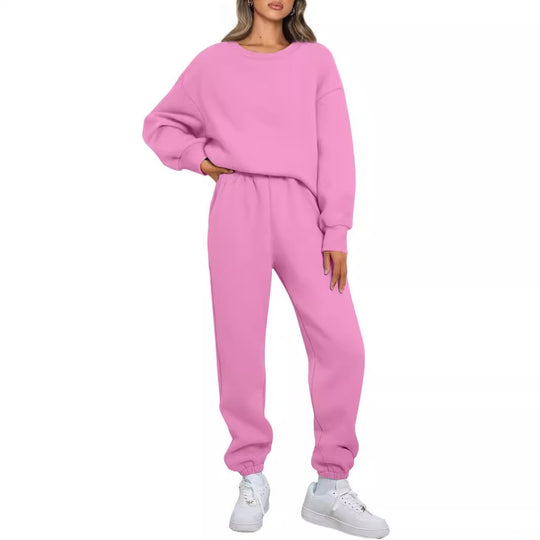 Damen nan zweiteiliges Comfort-Loungewear-Set mit oversized Rundhals, hochgeschnittener Jogginghose und elastischem Knöchelbund EB