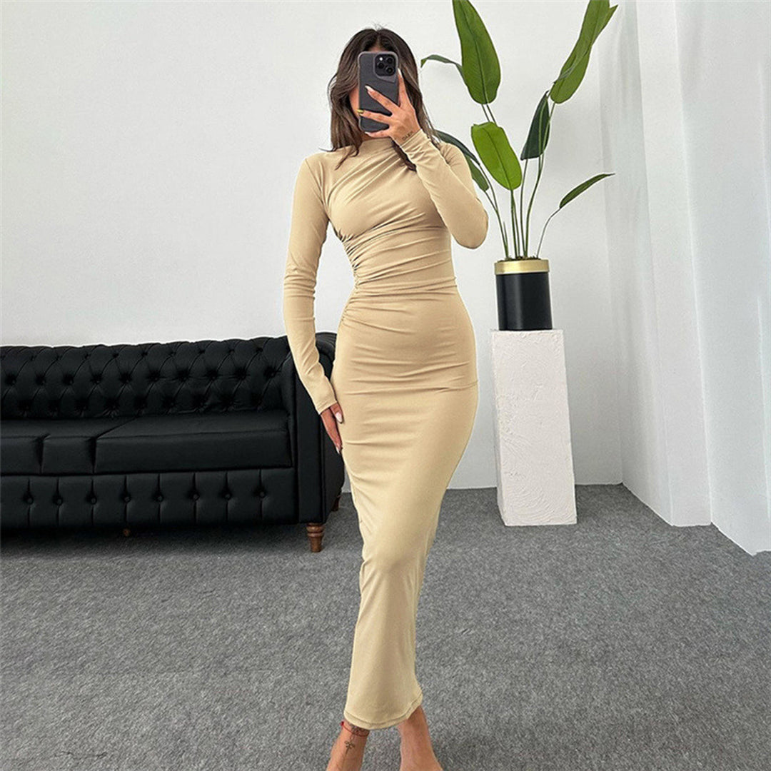 Damen figurbetontes Maxikleid mit eleganter Raffung EB