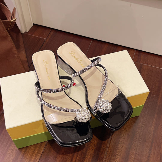 Damen elegante Strandsandalen mit funkelnden Kristall-Applikationen EB