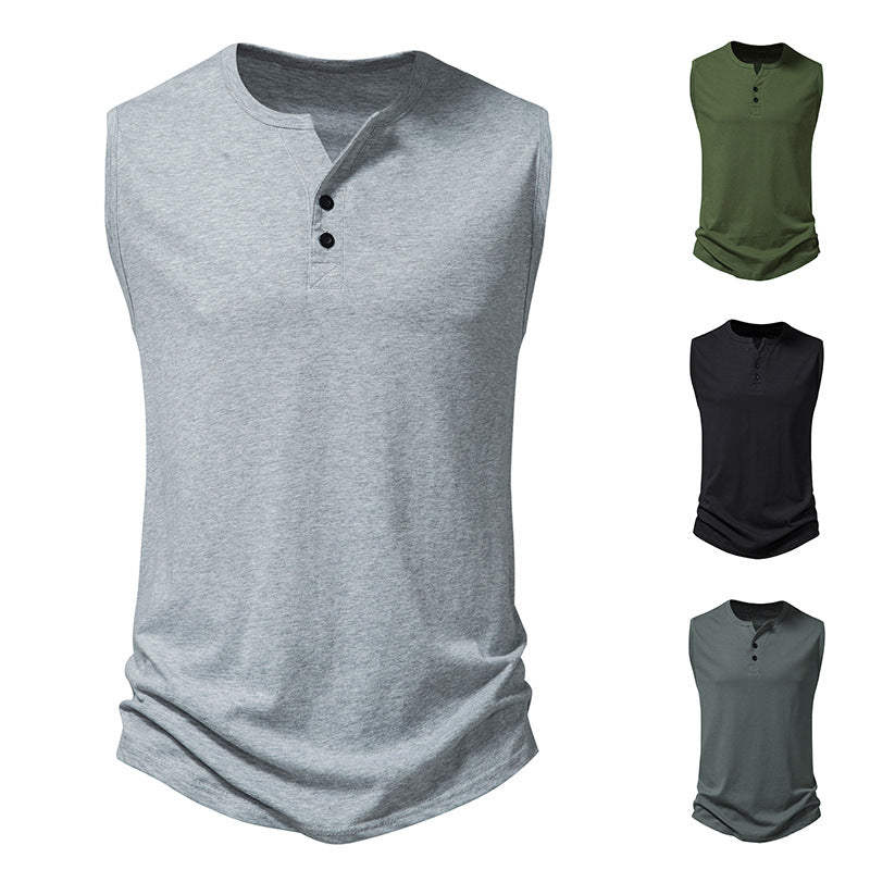 Herren ärmelloses Henley-Shirt mit modernem Knopfdesign EB