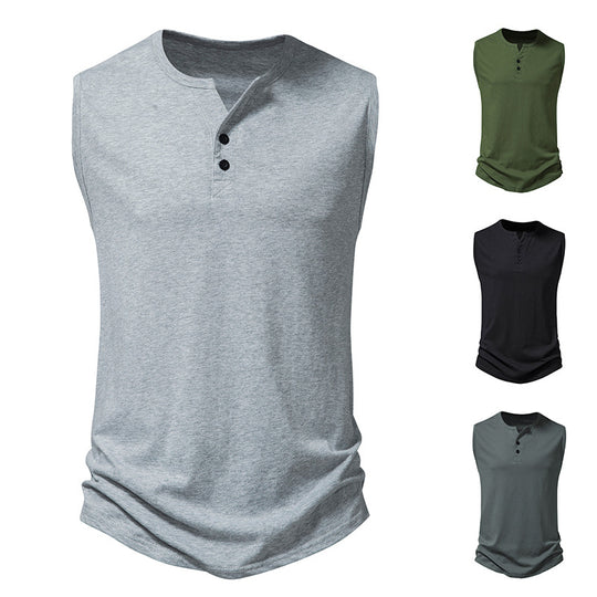 Herren ärmelloses Henley-Shirt mit modernem Knopfdesign EB