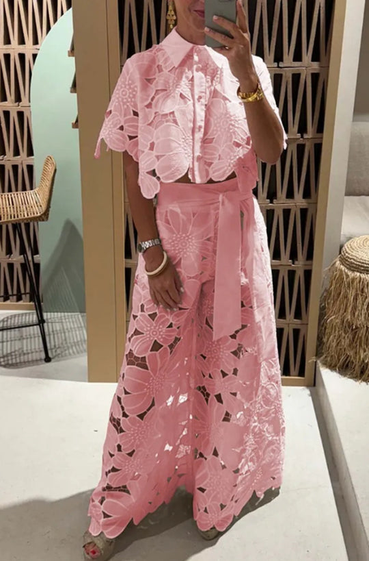 Damen Set im modernen Blumendesign mit cropped Bluse und Maxi-Rock Heidi-Mode