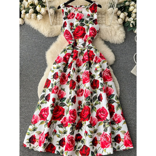 Damen A-Linien Kleid mit floralen Mustern und schwingendem Saum EB