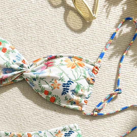 Damen Freizeit-Bikini mit floralen Mustern und verstellbaren Trägern EB