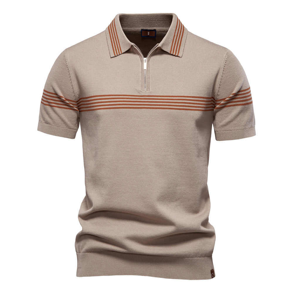 Herren nan edles Feinstrick-Poloshirt mit kurzem Metallreißverschluss, Bündchenärmeln und kontrastierten Streifenbändern EB