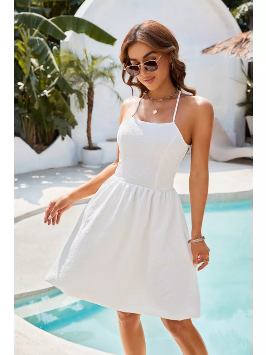 Damen sommerliches Strandkleid mit schulterfreiem Design und elegantem Rock EB