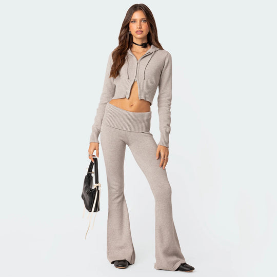 Damen Cropped Strick-Set mit hoher Taille und weitem Bein EB