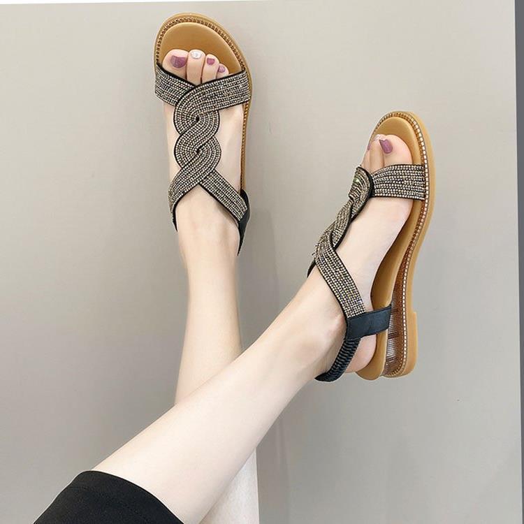 Damen modische Riemchen-Sandalen mit funkelnden Verzierungen EB