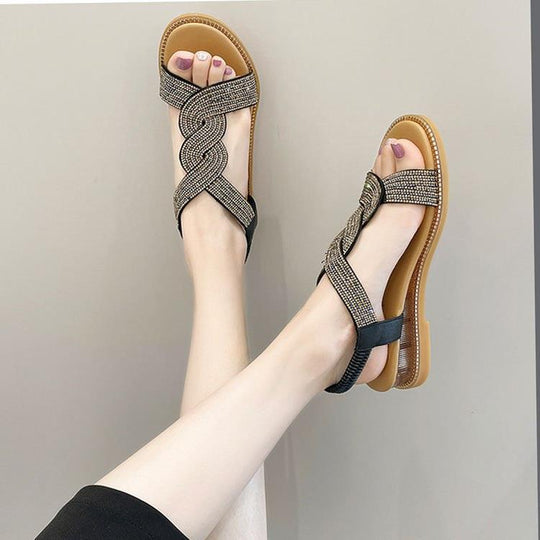 Damen modische Riemchen-Sandalen mit funkelnden Verzierungen EB