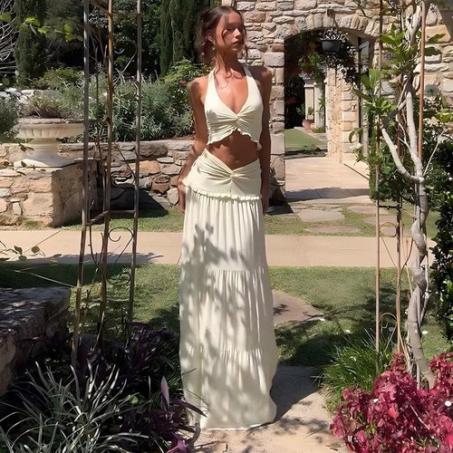 Damen Maxikleid mit verspieltem Cut-Out und Rüschendetails EB