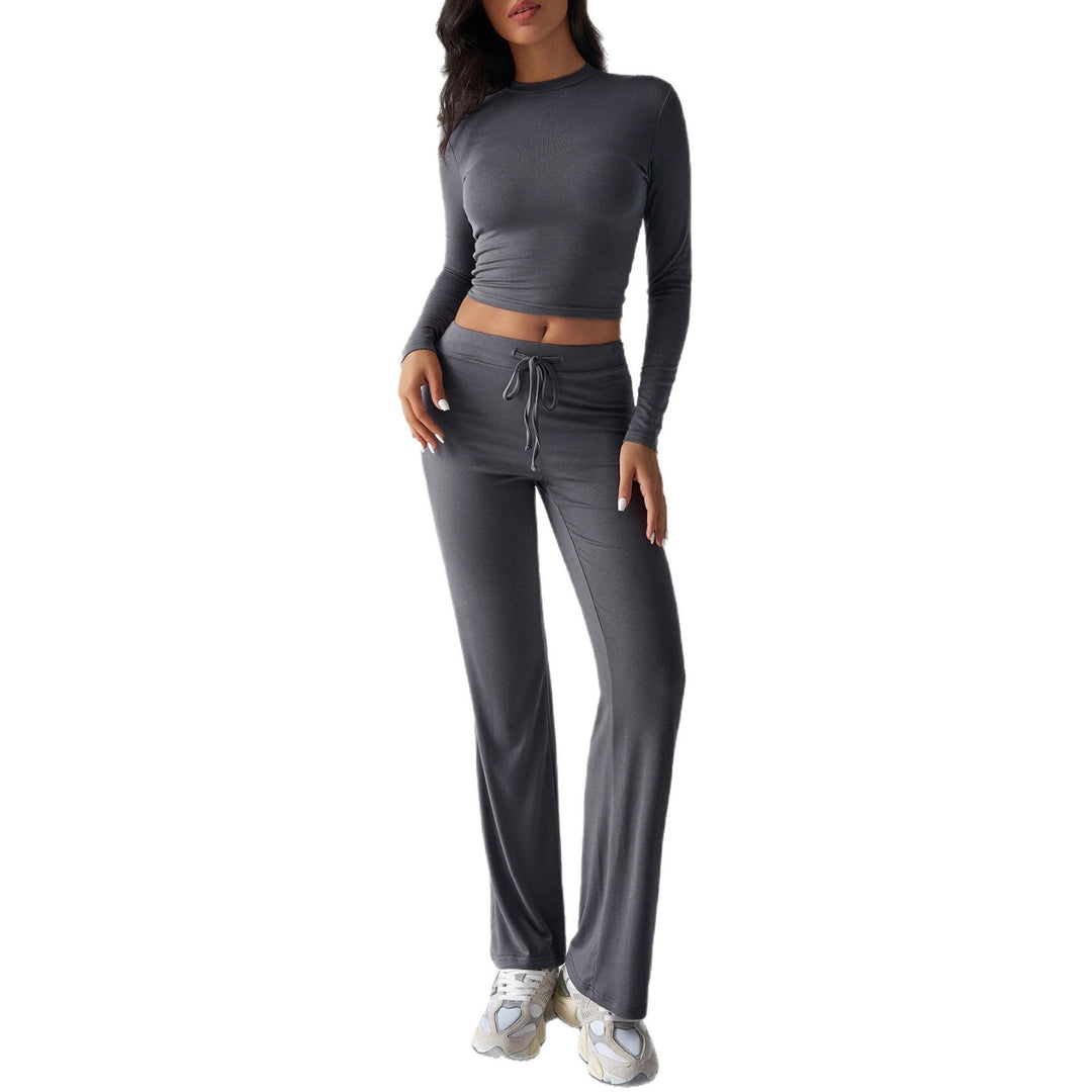 Damen Sportliches Lounge-Set mit langärmeligem Oberteil und weitem Hosenbein EB