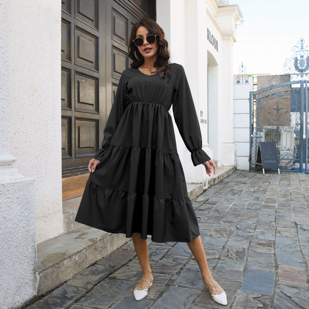 Damen Midi-Kleid mit voluminösen Rüschendetails und tailliertem Schnitt EB