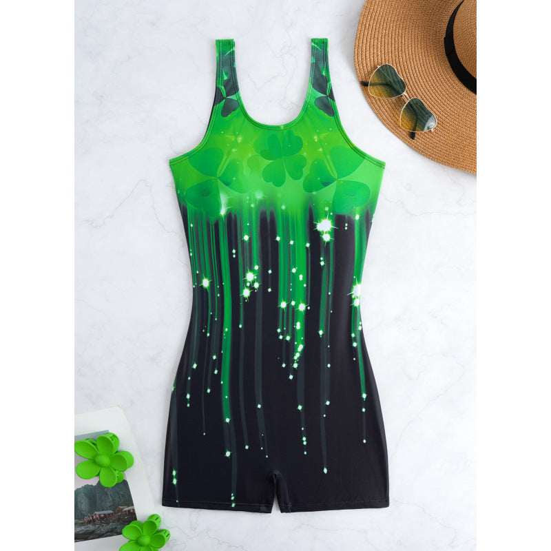Damen Sportlicher Einteiler Badeanzug mit dynamischem Muster EB